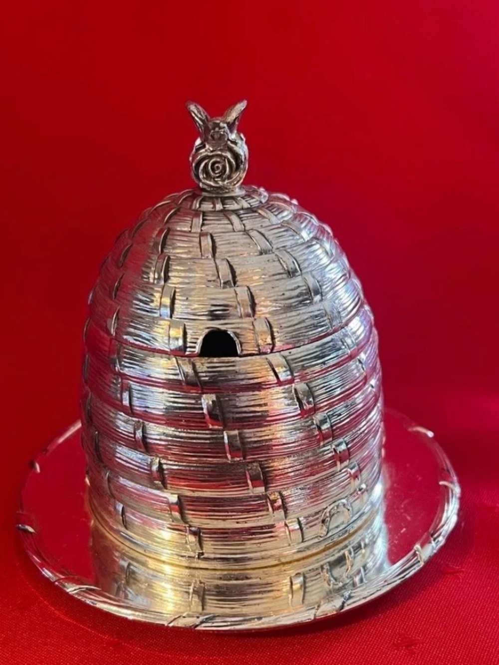 Vintage Silver Beehive Honey Pot  W/O spoon